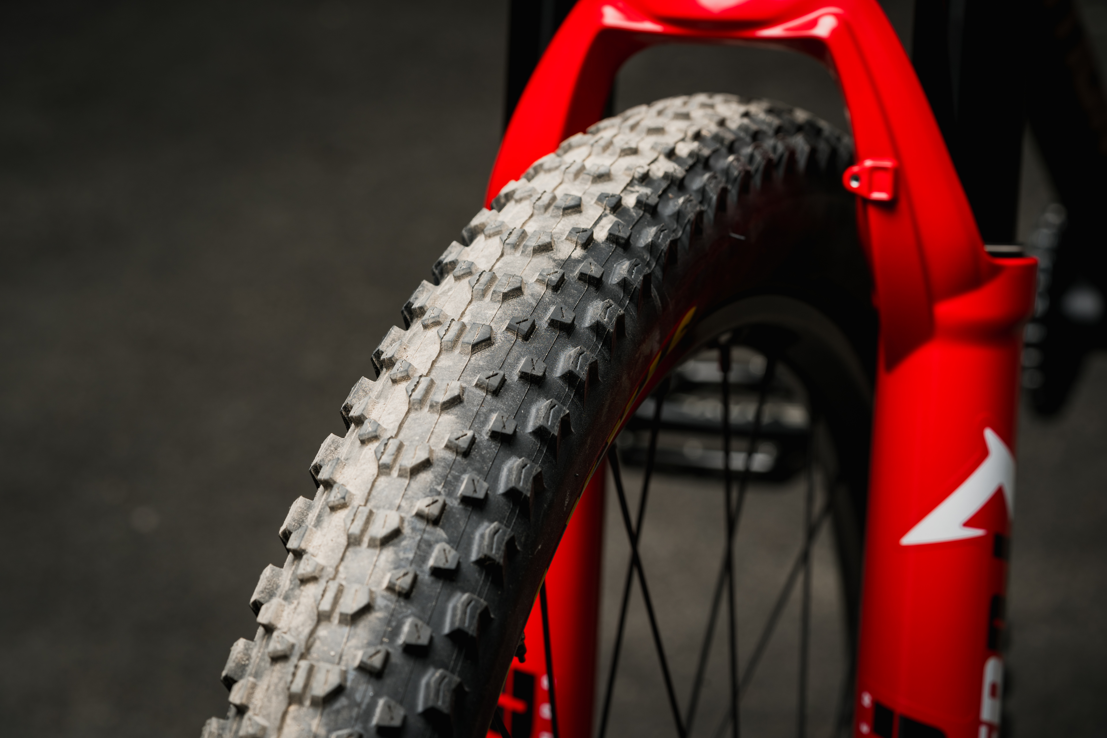 Maxxis Ikon 2.35-inch tire tread detail shot by A.J. Barlas at the Squamish Casino pumptrack